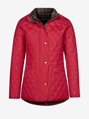 Barbour Red Quilted Jacket Tartan Lining Cavalry Style Size 14